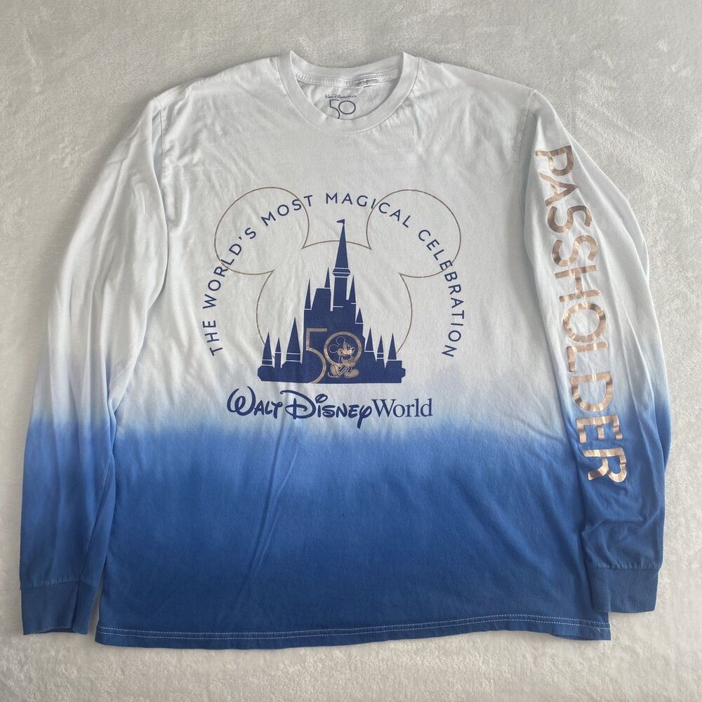 Walt Disney World 50th Anniversary Passholder Shirt Adult Large White Blue